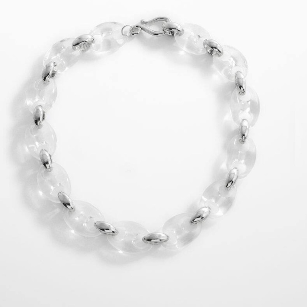Mango Mixed Link Collar Necklace, Clear and Silver NWT